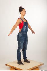 Whole body blue jeans red singlet of Rebecca